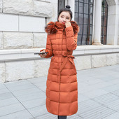 Jachetă lungă de iarnă de damă modernă, cu glugă și cravate în șase culori