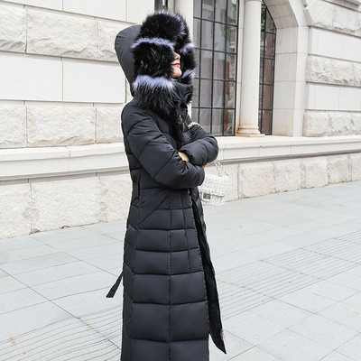 Jachetă lungă de iarnă de damă modernă, cu glugă și cravate în șase culori