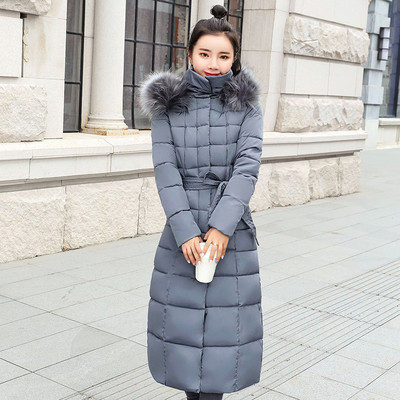 Jachetă lungă de iarnă de damă modernă, cu glugă și cravate în șase culori