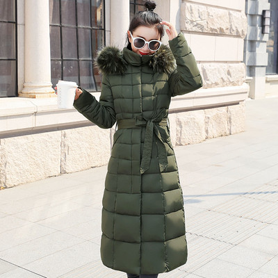 Jachetă lungă de iarnă de damă modernă, cu glugă și cravate în șase culori