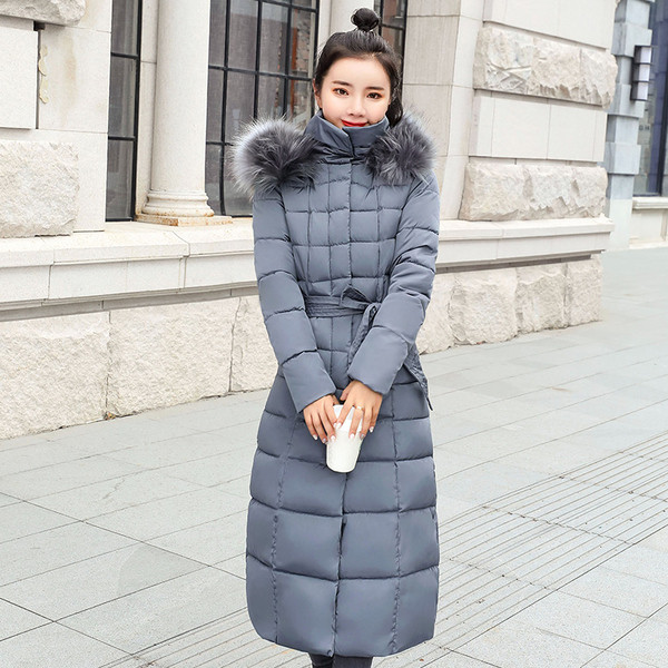 Jachetă lungă de iarnă de damă modernă, cu glugă și cravate în șase culori