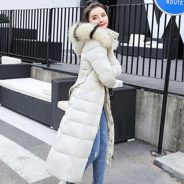 Jachetă lungă de iarnă de damă modernă, cu glugă și cravate în șase culori