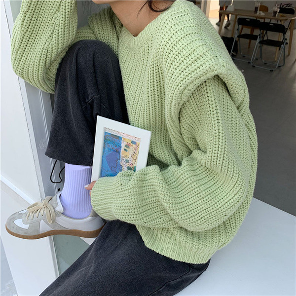 Pulover lung de damă în roz și verde