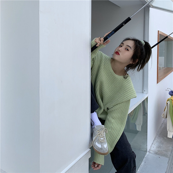 Pulover lung de damă în roz și verde