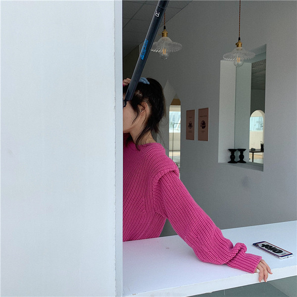 Pulover lung de damă în roz și verde