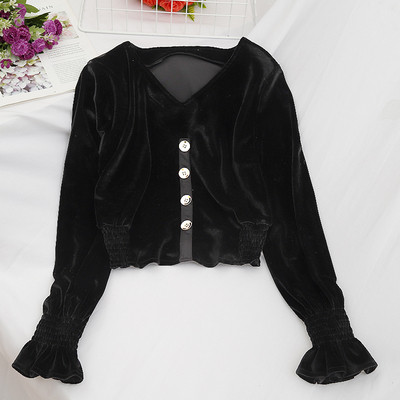 Μοντέρνα γυναικεία μπλούζα βελούδο με κουμπιά σε διαφορετικά χρώματα