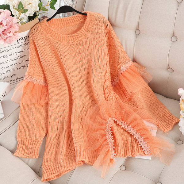 Modern női pulóver tüll és csipke többféle színben