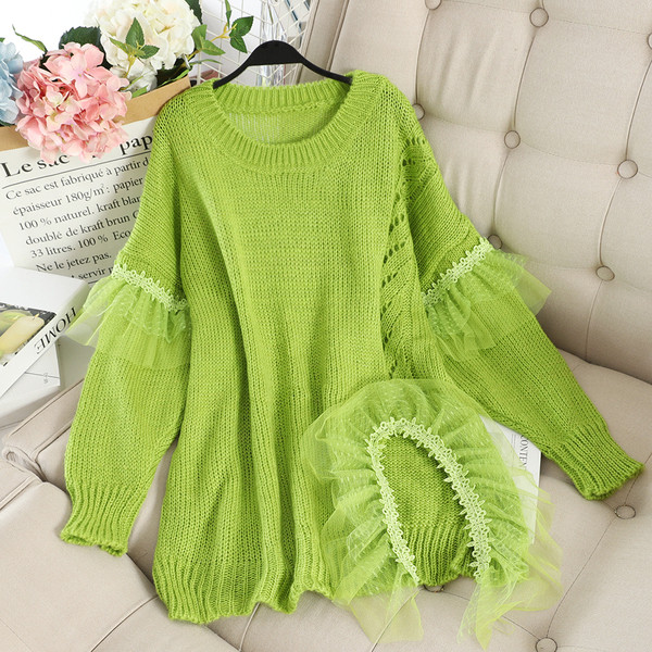 Modern női pulóver tüll és csipke többféle színben