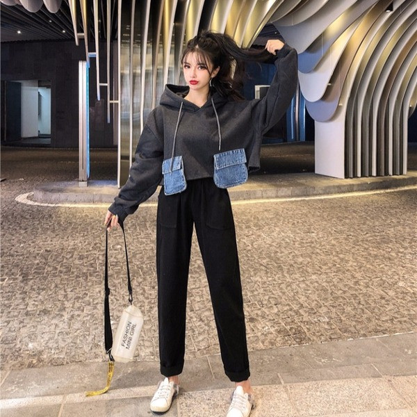 Set hanorac lat si pantaloni in doua culori