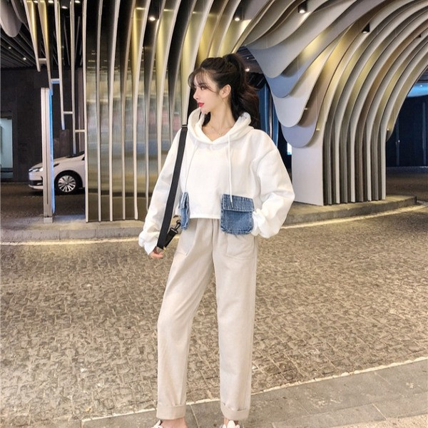 Set hanorac lat si pantaloni in doua culori