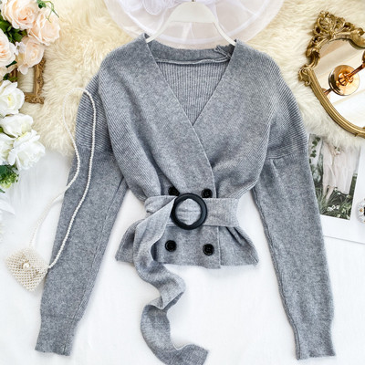 Modern női blúz övvel és spitz nyakkivágással, négy színben