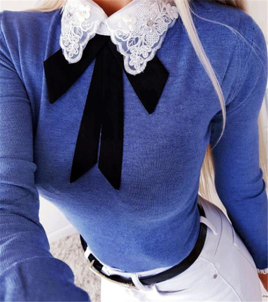 Bluza de dama moderna cu guler din dantela in mai multe culori