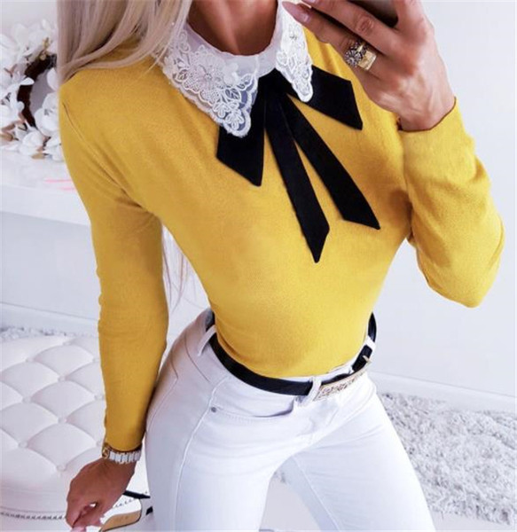 Bluza de dama moderna cu guler din dantela in mai multe culori