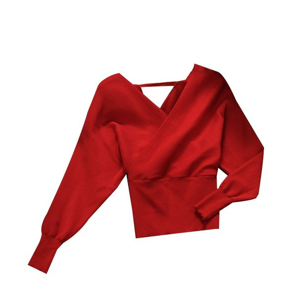 Pulover de damă modern cu mâneci lungi și decolteu spitz în trei culori