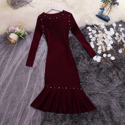 Rochie moderna de dama asimetrica cu perle si decolteu oval in mai multe culori