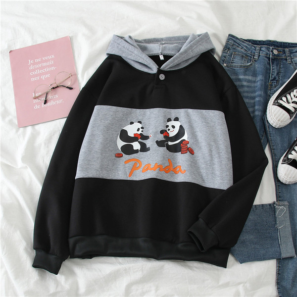 Női alkalmi pulóver kapucnival és fekete mintával