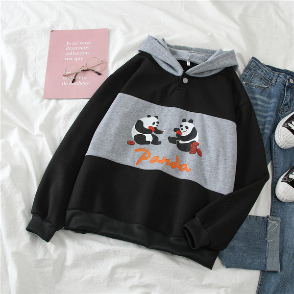 Női alkalmi pulóver kapucnival és fekete mintával