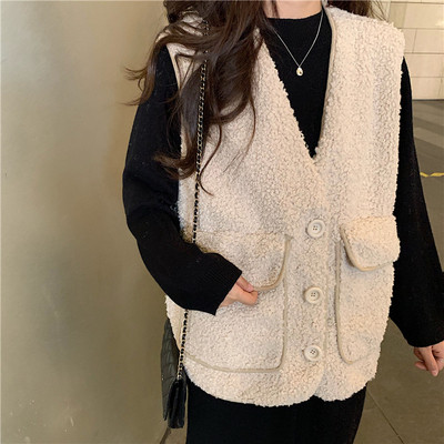 Vesta de dama in doua culori cu buzunare si nasturi