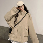 Geaca casual dama model larg in bej si negru