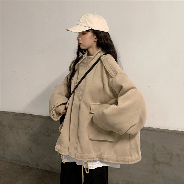 Geaca casual dama model larg in bej si negru