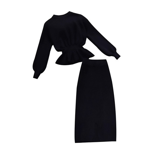 Set tricotat zilnic pentru femei din două părți în roșu, negru și maro