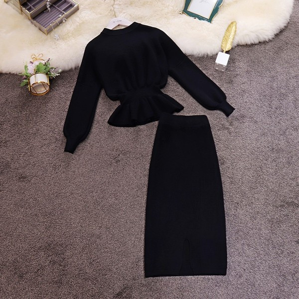 Set tricotat zilnic pentru femei din două părți în roșu, negru și maro