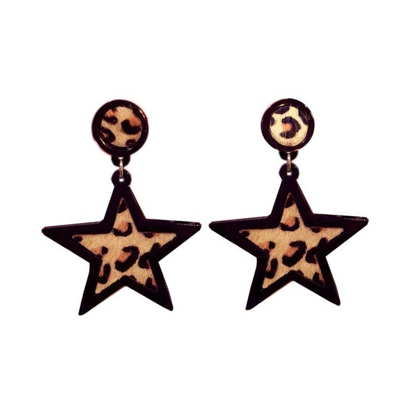 Modern női fülbevaló csillag alakú leopárd mintával - két színben