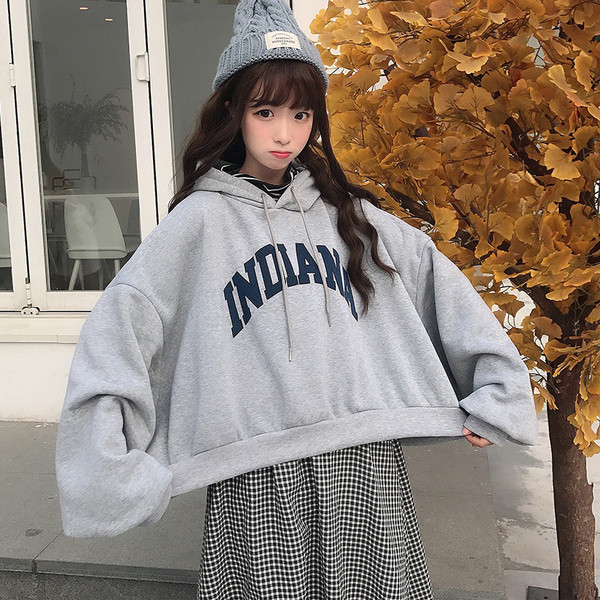 Casual γυναικεία μπλούζα με κουκούλα και γράμματα