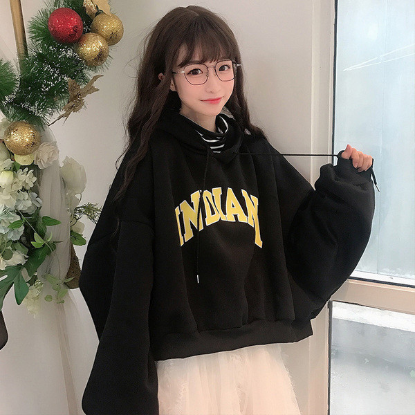 Casual γυναικεία μπλούζα με κουκούλα και γράμματα