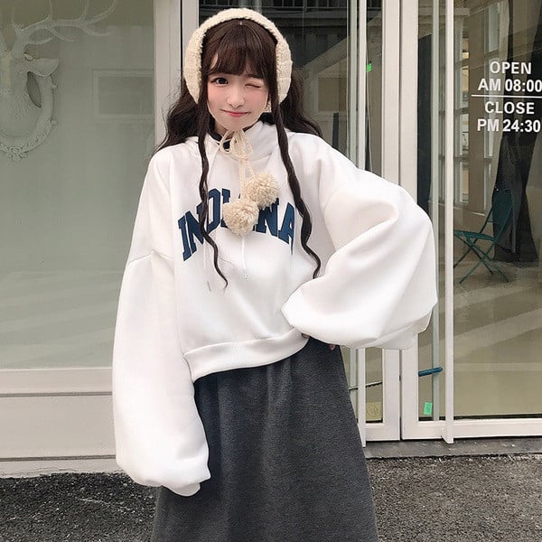 Casual γυναικεία μπλούζα με κουκούλα και γράμματα