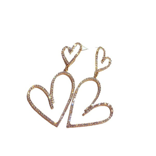 Μοντέρνα γυναικεία σκουλαρίκια σε σχήμα καρδιάς με πέτρες - δύο χρώματα