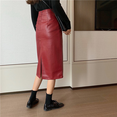 Fusta de dama de actualitate din piele ecologica cu talie inalta in trei culori