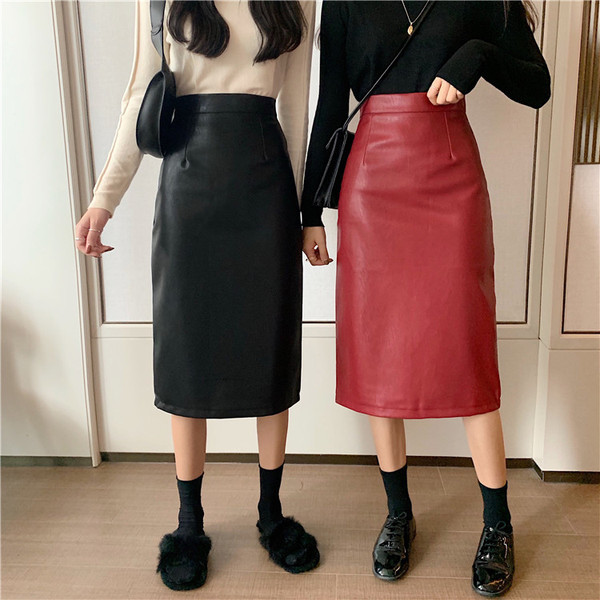 Fusta de dama de actualitate din piele ecologica cu talie inalta in trei culori