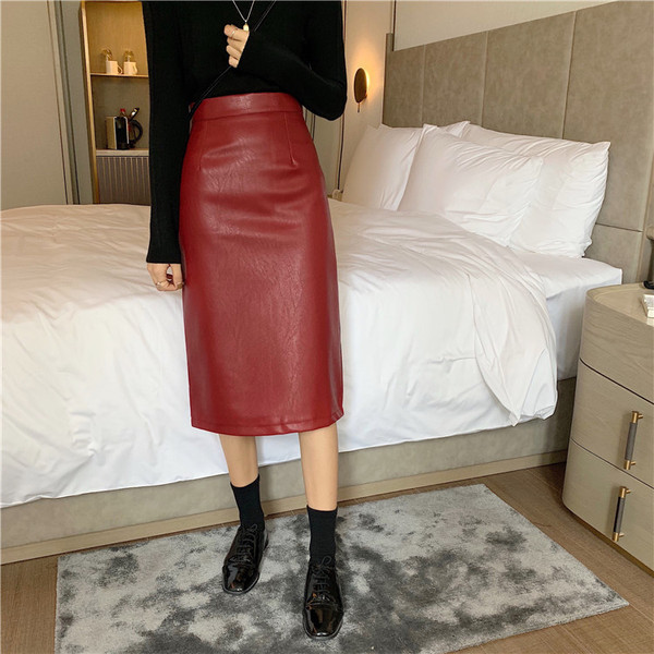 Fusta de dama de actualitate din piele ecologica cu talie inalta in trei culori