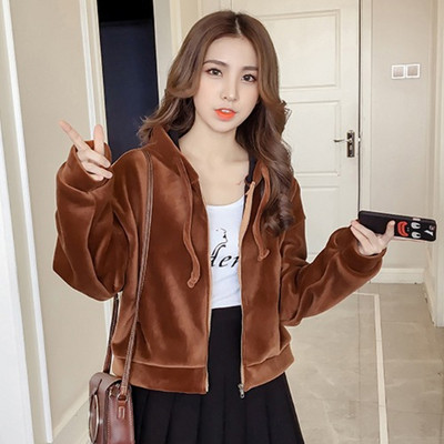 Νέο μοντέλο γυναικείο φούτερ  με κουκούλα με φερμουάρ σε μαύρο, πράσινο και καφέ χρώμα