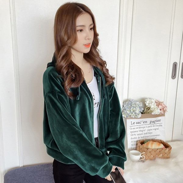 Νέο μοντέλο γυναικείο φούτερ  με κουκούλα με φερμουάρ σε μαύρο, πράσινο και καφέ χρώμα