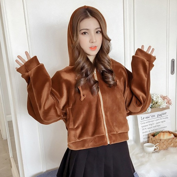 Νέο μοντέλο γυναικείο φούτερ  με κουκούλα με φερμουάρ σε μαύρο, πράσινο και καφέ χρώμα