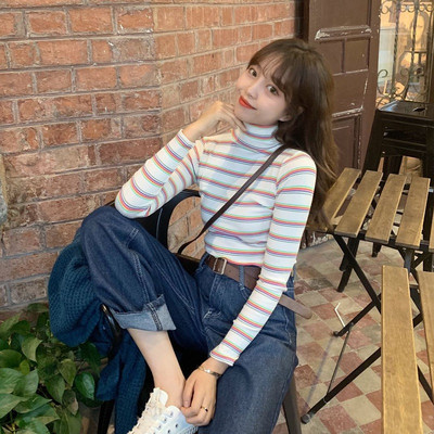 Γυναικεία ριγέ μπλουζάκι λεπτό μοντέλο με κολάρο