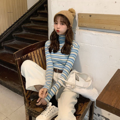 Γυναικεία ριγέ μπλουζάκι λεπτό μοντέλο με κολάρο