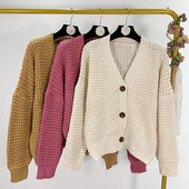 Καθημερινή γυναικεία ζακέτα με βαθύ λαιμόκοψη και κουμπιά σε τρία χρώματα