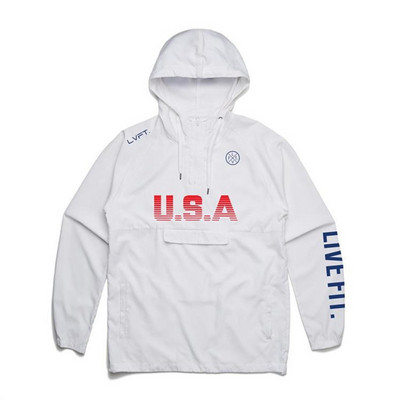 Hanorac casual pentru bărbați cu inscripție și glugă în alb și negru