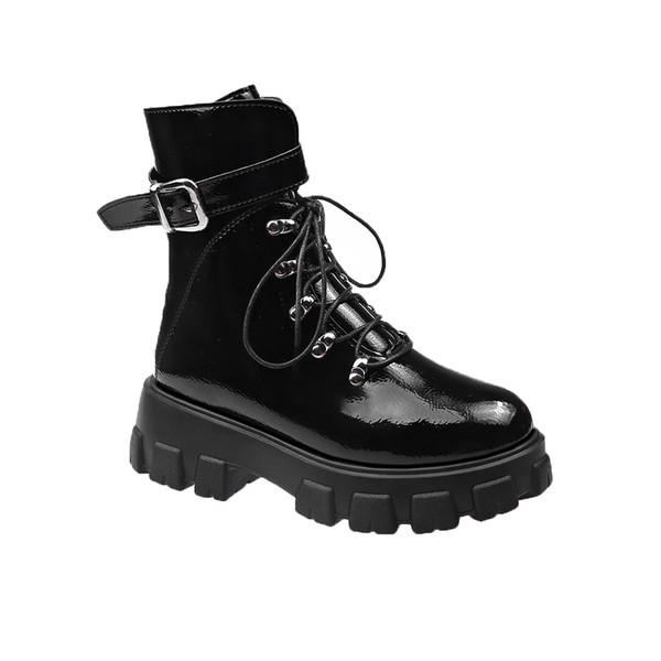 Cizme casual de dama cu sireturi si fermoar de culoare neagra cu talpa plata