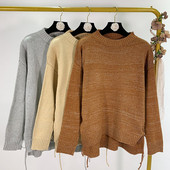 Μακρύ και φαρδύ πουλόβερ με κορδόνια σε τρία χρώματα