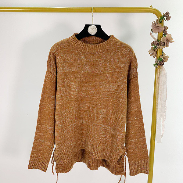 Μακρύ και φαρδύ πουλόβερ με κορδόνια σε τρία χρώματα