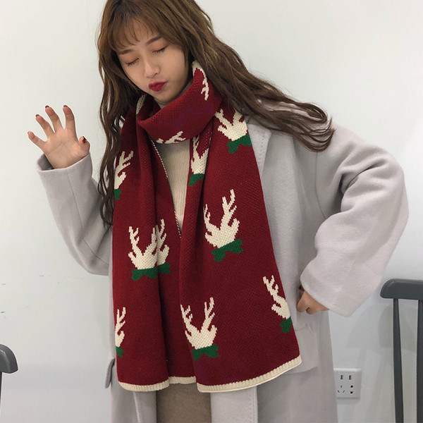 Női téli sál karácsonyi motívumokkal bordó színben