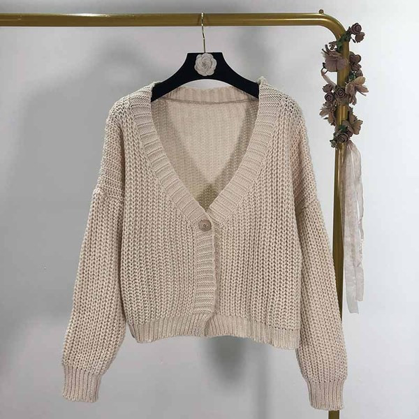 Cardigan scurt cu decolteu spitz și nasture în trei culori