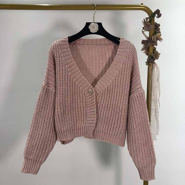 Cardigan scurt cu decolteu spitz și nasture în trei culori