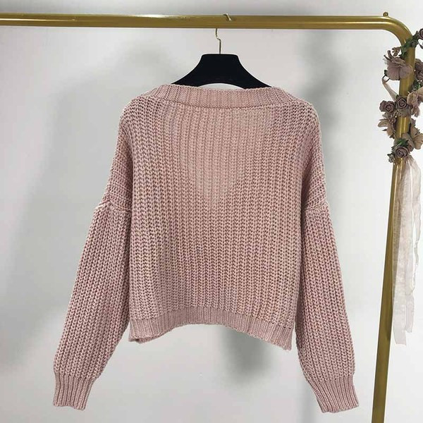 Cardigan scurt cu decolteu spitz și nasture în trei culori