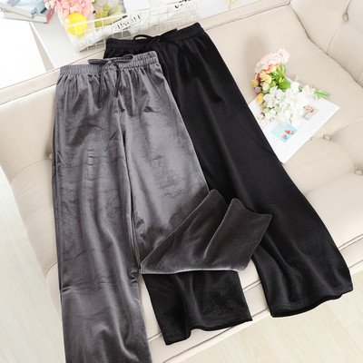 Ежедневен дамски панталон от кадифе с еластична талия в черен и сив цвят