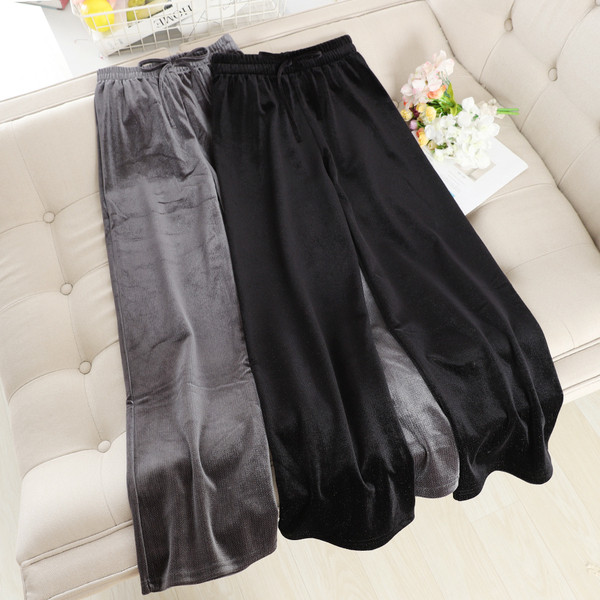 Alkalmi női bársony nadrág elasztikus derékkal, fekete és szürke színben